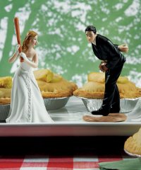 Bride Ready To Hit A Home Run with Groom Pitching Cake Toppers