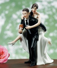 Playful Football Bride and Groom Couple Figurine