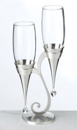 Silver Glass Flutes and Holder Set Toasting Glasses