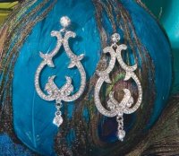 Crystal Scroll Earrings - Silver