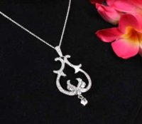 Crystal Scroll Pendant Necklace - Silver