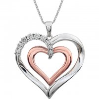 14K Rose Gold-Plated Sterling Silver .06 CTW Diamond Heart 18"
